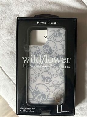 Wildflowers White iPhone 13 Case with Gray Skull Pattern
